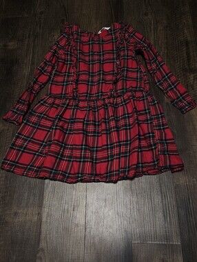 H&M Long Sleeve Tartan Plaid Drop Waist Dress